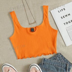 Orange Lettuce Edge Crop Top